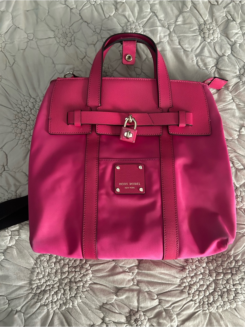 Henri Bendel West 57th Pink Convertible Backpack Tote Nylon Leather Rare - Picture 2 of 8
